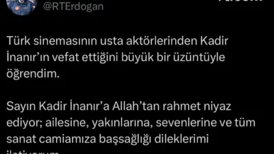 Cumhurbaşkanı Recep Tayyip Erdoğan, Türk sinemasının usta oyuncularından Kadir İnanır’ın